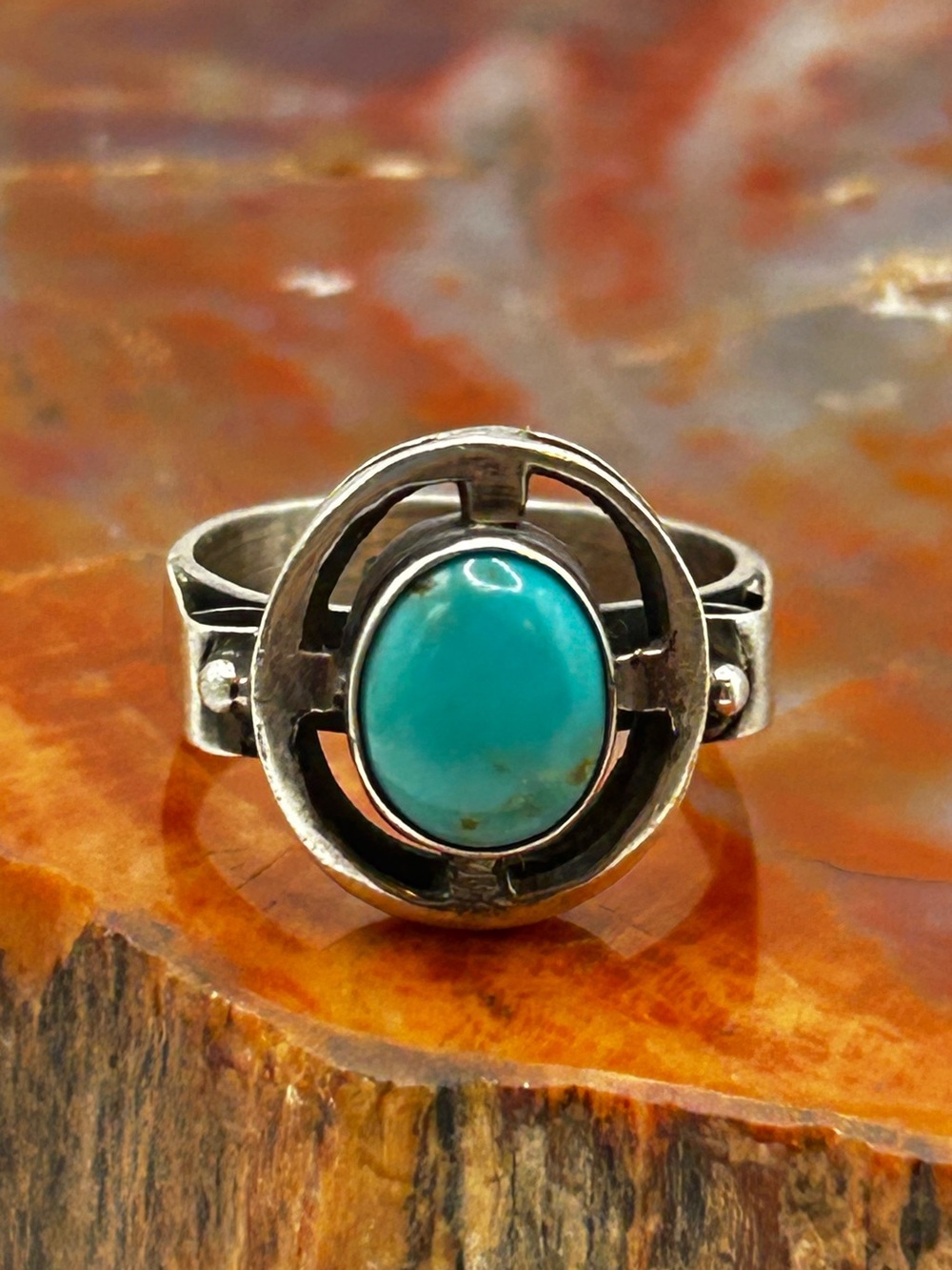 Vintage Sterling Silver Turquoise Ring - Size 8